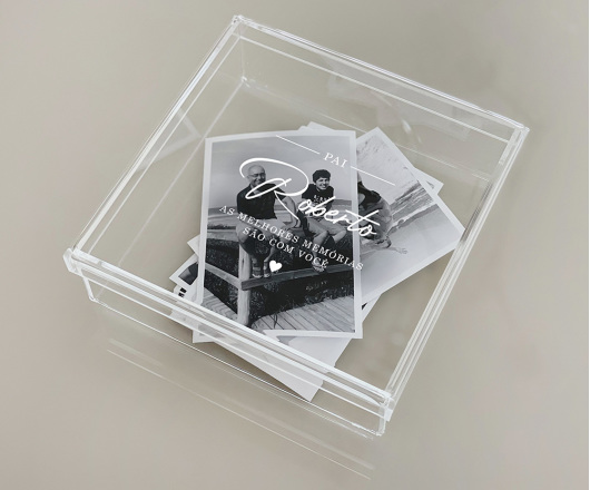Caixa de Memórias Acrílico Cristal 20 x 20 cm Dia dos Pais